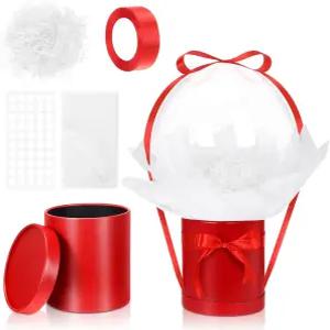 어메이징스파크 발렌타인 DIY 깜짝 선물 상자 풍선 키트 원형 20인치 보보 리본 라피아 티슈 페이퍼 가족