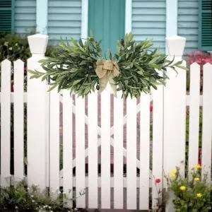 24인치 꽃무늬 스웨그 그리너리 활과 낙엽이 있는 인조 올리브 봄꽃무늬 홈 웨딩 월 도어 장식을 위한 홀