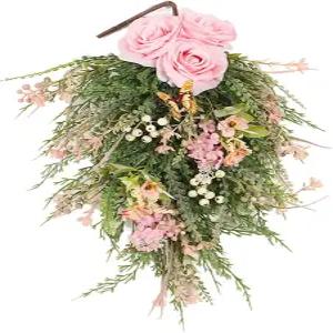 인조 꽃 스웨그 20인치 스프링 티어드롭 장미 꽃과 열매가 달린 장식용 웨딩 아치 플라워 꽃꽂이