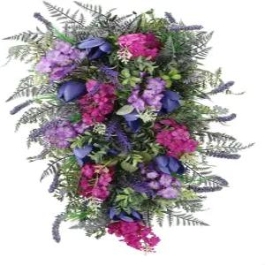 현관문용 RXMORI 스프링 화환 티어드롭 스웨그 녹색 잎이 달린 인조 라벤더 튤립 꽃 창문 벽 홈 데코용