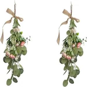 Firlar 2pcs 인공 눈물방울 화환 꽃과 유칼립투스가 있는 23.6인치 장식용 스웨그 결혼식 아치 벽 매달기