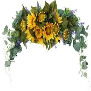 RTWAY 30인치 꽃무늬 스웨그 인조 꽃 해바라기 유칼립투스 화환 가짜 가정용 웨딩 아치 현관문 벽