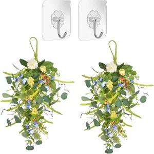 SUFUBAI 2PCS 인공 눈물방울 스웩 벽걸이 꽃 화환 가짜 매달기 꽃꽂이 현관 실내 장식용