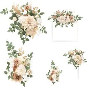 링의 순간 2pc 가을 결혼식 인조 꽃 스웨그 환영 사인 배경 화환 브라운 식장 리셉션 도어 월 홈 장식 입구