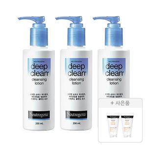 뉴트로지나 딥클린 클렌징 로션 200ml, 3개 + 증정(아크네 폼 10g, 2개)