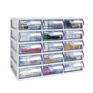 [국내생산 완제품] 모아이샵 스마트 정리함(15칸) 투명수납함 플라스틱서랍장 미니서랍장