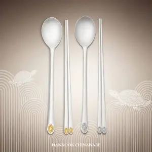 [리한]한국도자기 금부 장수거북 은수저 2벌세트(은99%/1벌 112.5g)+외국인선물/혼수비단보자기포장