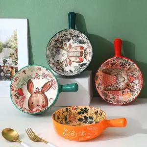 티온스 T42 귀여운 캐릭터 손잡이앞접시 파스타그릇 오븐용 홈파티 플레이팅 그릇