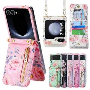 갤럭시Z플립7 FE 6 5 4 3 제트지 플라워 카드수납 힌지보호 거치대 스트랩 가죽케이스