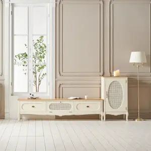 [무료배송] 클레식 엔틱 카렌 피타 원목 라탄 단문장 거실장 세트