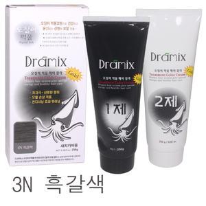 드라믹스 오징어먹물 트리트먼트 칼라 크림 골드 1제2제 각각250g (색상 3N흑갈색)/(소량구매구성) 주요성분 오징어먹물색소 + 헤나추출물 /노암모니아/저자극염색약/화인 정품
