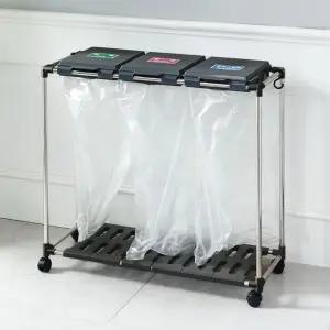 재활용 분리수거함 3단+비닐50매/쓰레기/가정용/분리수거/통/거치대/분리/수거대/봉투