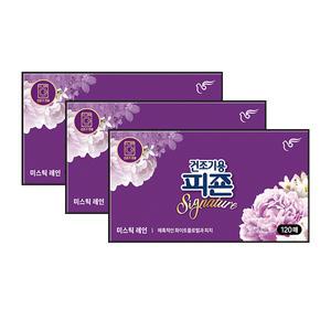 피죤 건조기용 드라이시트 미스틱레인 120매, 3개