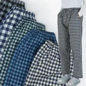 국산 잠옷바지 주머니 있는 체크 파자마 바지 커플 빅사이즈 남자 홈웨어 9부