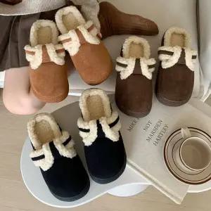 [NS홈쇼핑]여성 스웨이드 양털 겨울 털슬리퍼 방한 실내화 뮬 기모 실내 실외 털신발..