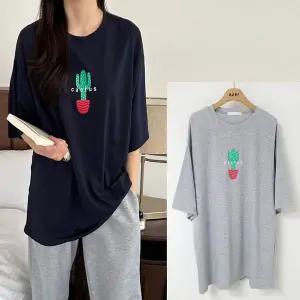 [보리보리/보리맘]선인장 반팔 수유티 부드러운 여름 빅사이즈 수유복 티셔츠 잠옷 ID765