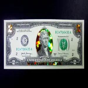 미국 행운의 2달러 금도금 홀로그램 금장 컬러 지폐