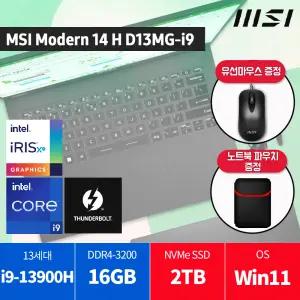 MSI 모던 14 H D13MG-i9/ 윈11/ SSD 2TB 교체/ 파우치