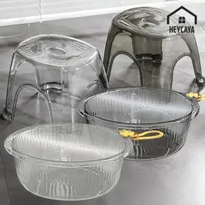 욕실 고리달린 세수대야 의자 세트 소형 투명화이트/그레이