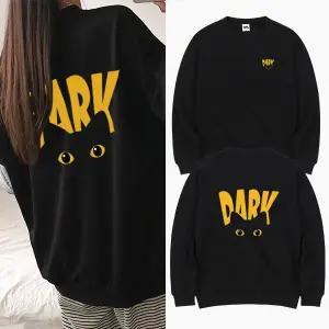 다크냥이 맨투맨 기모 긴팔 BOX 여성 오버핏 티셔츠 (2컬러) 박시핏 빅사이즈