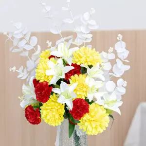 국화 성묘 꽃다발 조화 화이트 유카리 폼폼 45x60cm 납골당 산소 추모 장식 수목장 꾸미기