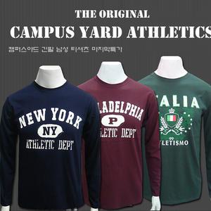 (캠퍼스야드) 긴팔티셔츠 라운드 면 티셔츠  쭉티 브랜드 프린트 솔리드 후드