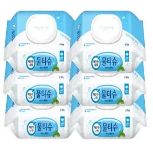 깨끗한나라 페퍼민트 엠보싱물티슈 캡형 70매 6팩