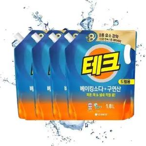 LG생활건강 테크 베이킹소다 구연산 액체세제 1.8L 리필 드럼 X 4