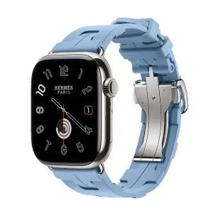 Apple Watch Hermes 11 GPS + Cellular 42mm 실버 티타늄 케이스 그리고 블루 파스텔 Kilim 싱글 투어