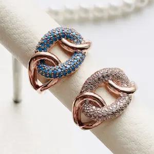 하이엔드 볼드 파베 루프 반지 ( 터키석 스카이블루, 화이트 큐빅 , 하늘색 반지 )