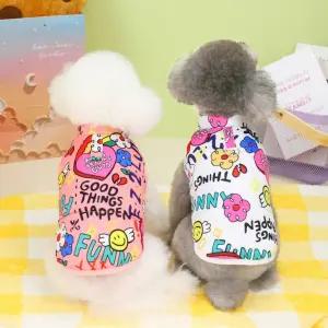 애견 컬러풀 누빔 기모 조끼 하네스 김장조끼 강아지 외출복