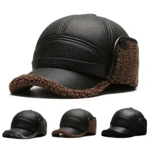 남성 레더 귀덮개 방한 모자 귀마개 캡모자 (3color)