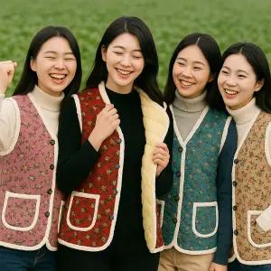 할머니 빅사이즈 겨울 레트로 꽃무늬 김장 촌캉스룩 두툼한 양털 누빔 털조끼