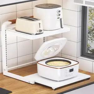 주방 밥솥 레일 선반 화이트 2단 슬라이딩 전자레인지 높이조절가능 상판 밥솥장