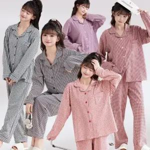 이브바바 여성 겨울 도톰 극세사 기모 깅엄체크 카라 긴팔 상하 잠옷 파자마세트