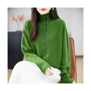 마킷5 여성 카디건 심플 루즈핏 겨울 양털 목 보호 스탠드넥 스웨터 메탈릭 세탁 가능 도톰한 JEN4