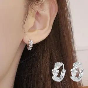 랑데시아 링귀걸이 실버 925 SILVER 은 미니큐빅 플라워 웨딩 원터치