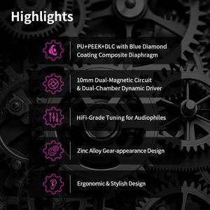 KBEAR TB-PRO 10MM DD HiFi 이어폰 PU+PEEK+DLC 복합 다이어프램 인이어 헤드폰 e스포츠 게이밍 헤드셋 베