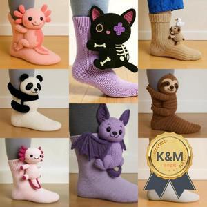 3D 니트 동물 양말 귀여운 플로어 손뜨개 이중 레이어 따뜻한 토끼 팬더 크리스마스