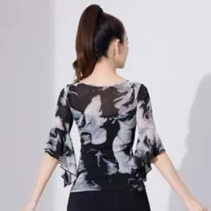 라인댄스복장 상의 여름 소매 의류 프린트 여성 볼룸