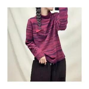 여자 폴라 티 셔츠 벨벳 겨울 스트라이프 반 긴팔 상의 트렌드 BE4