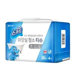 스카트 9단계 정제수 아쿠아 샤워향 화장실 청소티슈_30매 4팩 세면대 거울 욕조 타일 변기