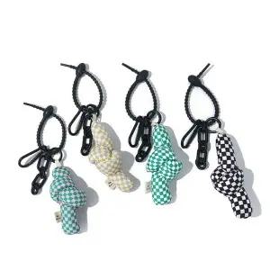 감성 체크 패브릭 키링 가방 장식 매듭 디자인 액세서리 (WFJ5BEX)