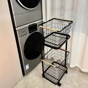 2층 철제 빨래 이동식 원형 런드리 스텐 바구니