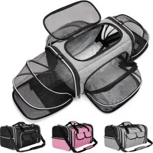 에스타러 소프트 사이드 펫 캐리어 항공사 승인 포켓 및 탈착식 플리스 패드가 있는 4면 확장형 접이식