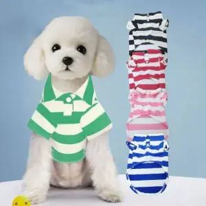 컬러감 산뜻한 강아지 반려견 스트라이프 카라 티셔츠 (WFJ65BT)