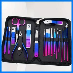 9-18pcs 세트 전문 스테인레스 스틸 매니큐어 및 페디큐어 키트 손톱깎이 가위가 포함된 여행용 케이스가