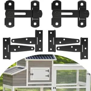 포레스트칠 치킨 코프 래치 도어 T 힌지 키트 4인치 플립 잠금장치 2개 및 3인치 T-스트랩 4개 수리 또는