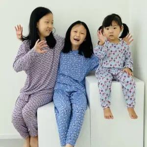 고품질 긴팔 아동 어린이 꽃 주름 내복 내의 상하의 셋업 세트 (WFJRB7X)