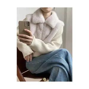 여자 가죽 자켓 재킷 니트 퍼 코트 겨울 밍크라이크 스웨터 페이크 투피스 ST4